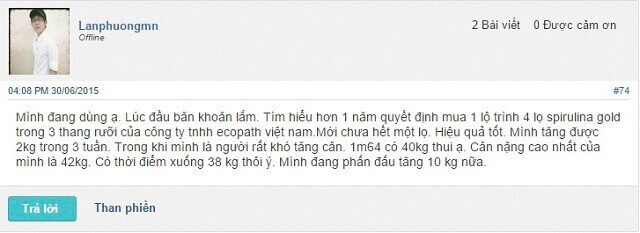 Review đánh giá từ người dùng sản phẩm tảo mặt trời Spirulina Gold Plus