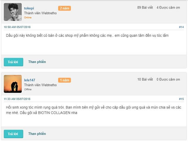 Review đánh giá của khách hàng trên webtretho