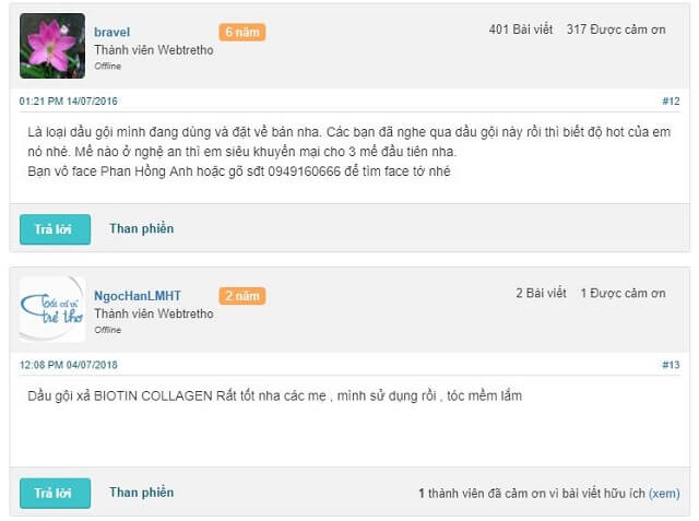 Review đánh giá của khách hàng trên webtretho