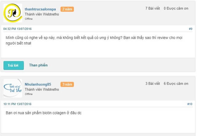 Review đánh giá của khách hàng trên webtretho