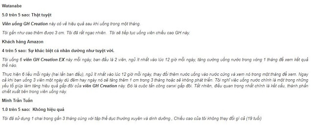 Review của khách hàng khi sử dụng GH Creation Ex