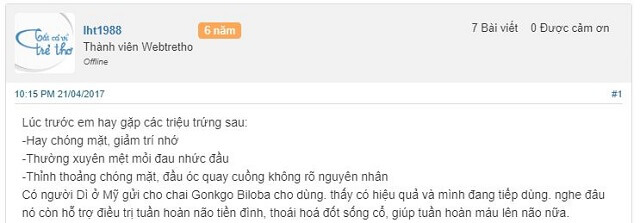 Review đánh giá Ginkgo Biloba 120mg từ người dùng