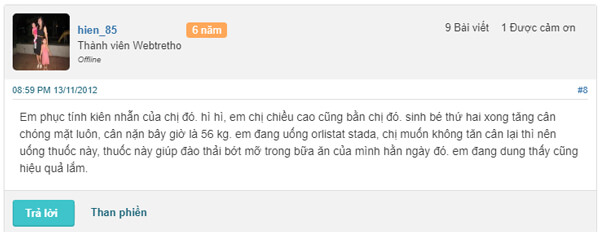 Nhận xét Orlistat Stada trên Webtretho