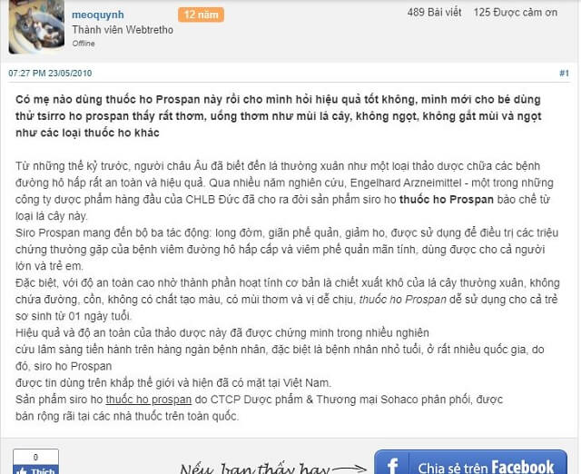 1 số đánh giá thuốc ho prospan