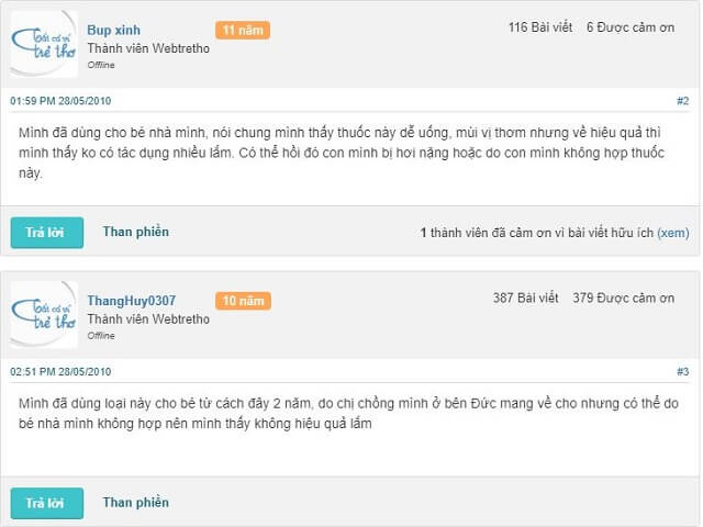 1 số đánh giá thuốc ho prospan