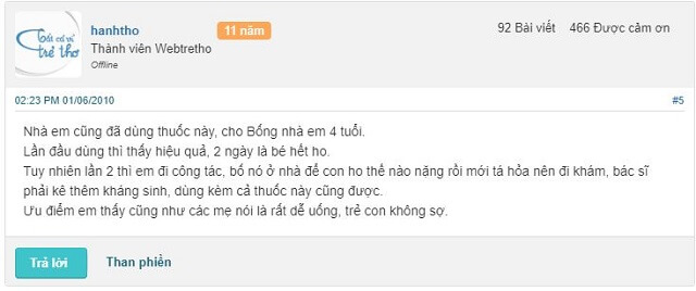 1 số đánh giá thuốc ho prospan