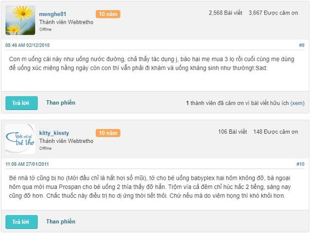 1 số đánh giá thuốc ho prospan