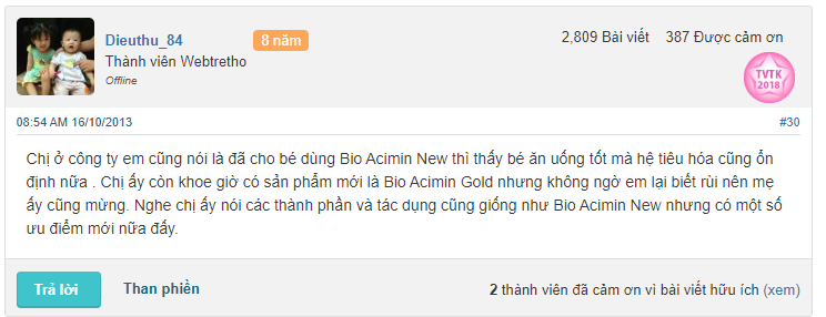BIO ACIMIN ĐÁNH GIÁ
