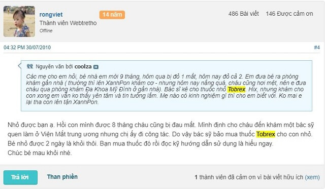 Đánh giá thuốc nhỏ mắt tobrex