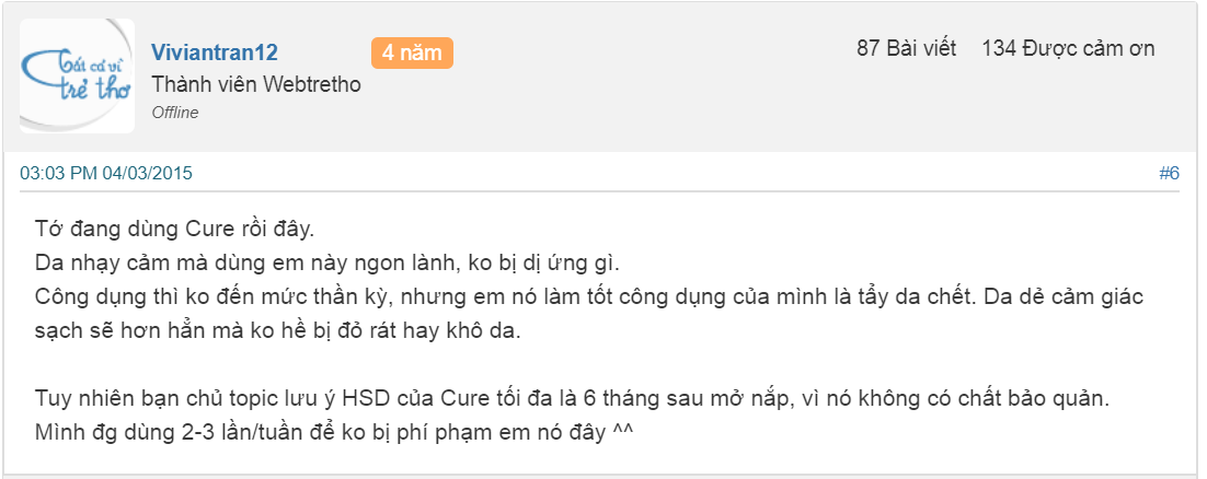 REVIEW TẨY DA CHẾT CURE SHEIS VỚI WEBTRETHO