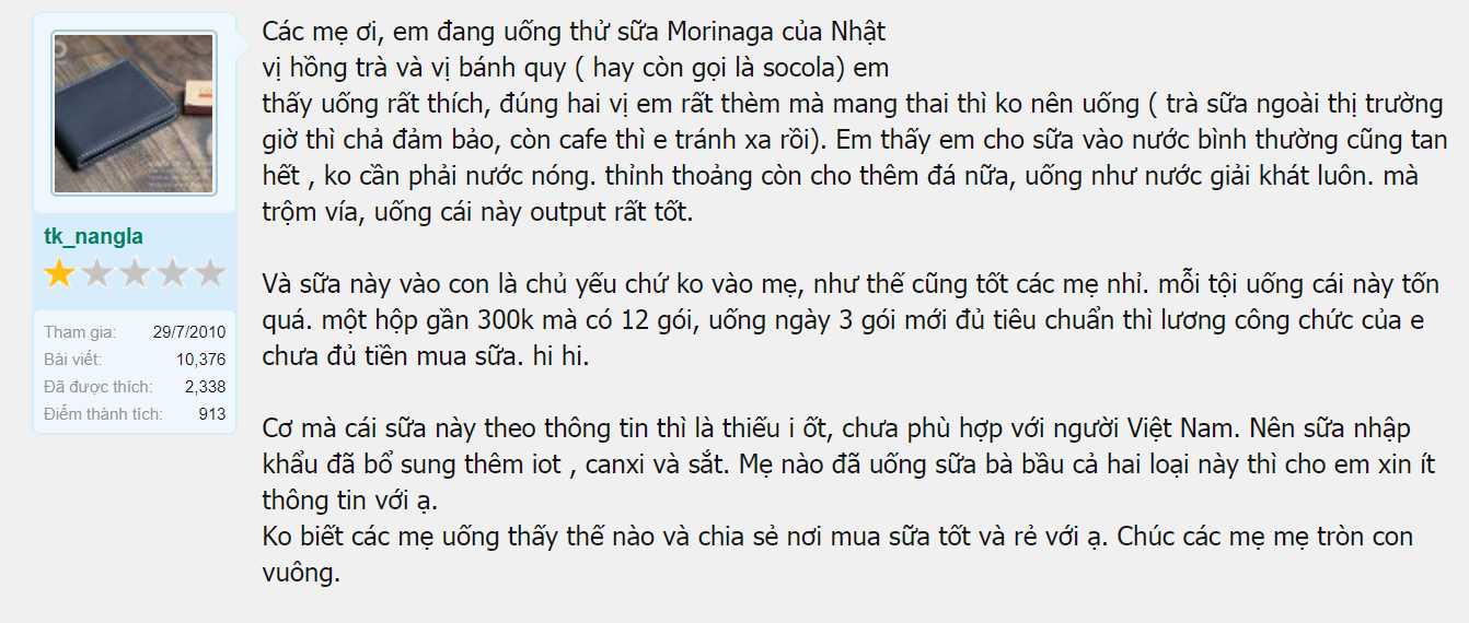 SỮA BẦU MORINAGA REVIEW