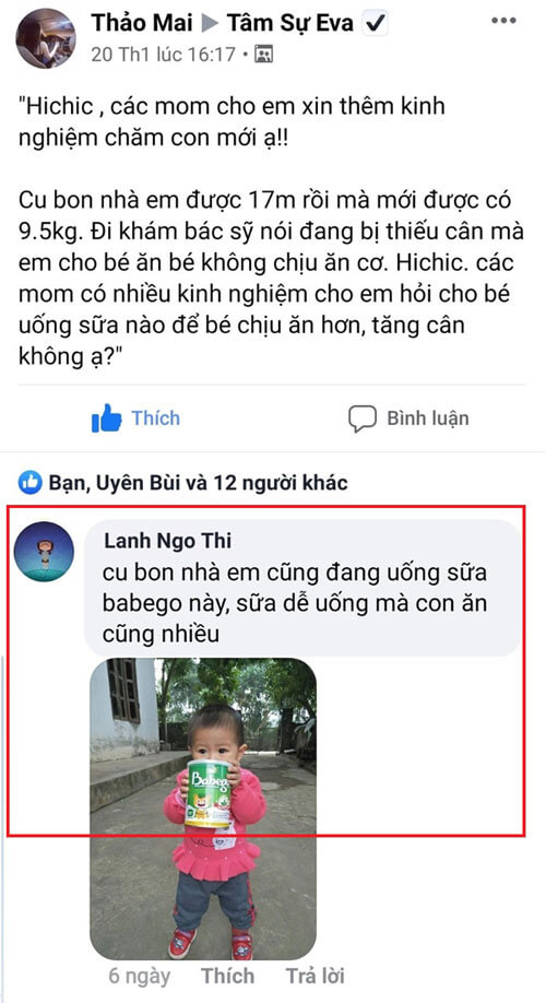 Review sữa Babego trên các group mẹ và bé