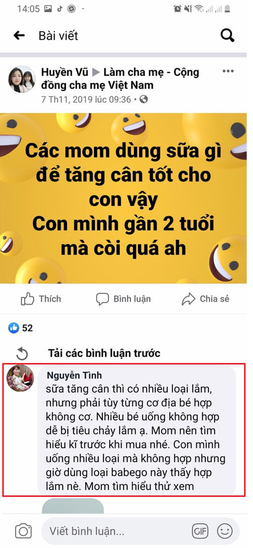 Review sữa Babego trên các group mẹ và bé