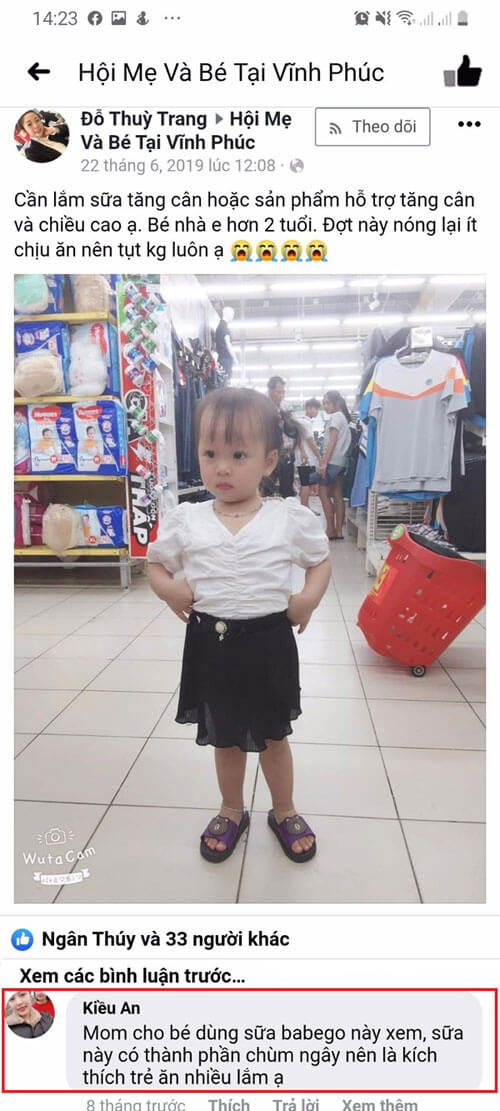 Review sữa Babego trên các group mẹ và bé