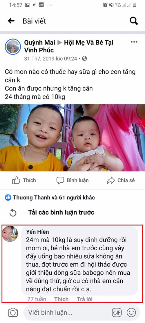 Review sữa Babego trên các group mẹ và bé