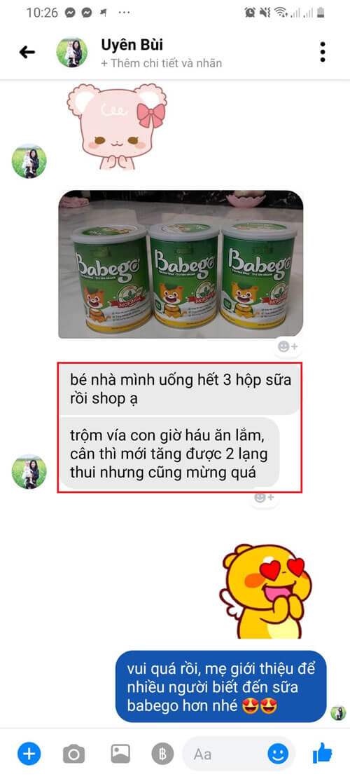 đánh giá sữa Babego của khách hàng