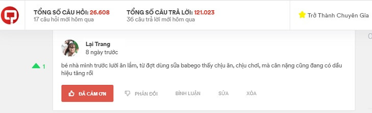 Review sữa Babego trên các web diễn đàn mẹ và bé