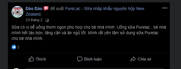 ĐÁNH GIÁ SỮA PURELAC