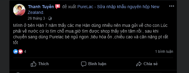 ĐÁNH GIÁ SỮA PURELAC