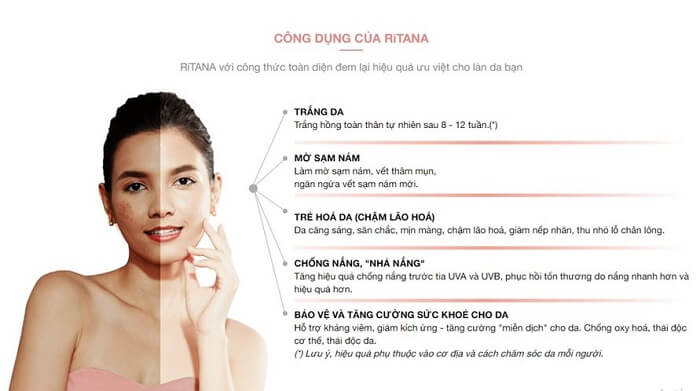 Công dụng viên uống trắng da Ritana